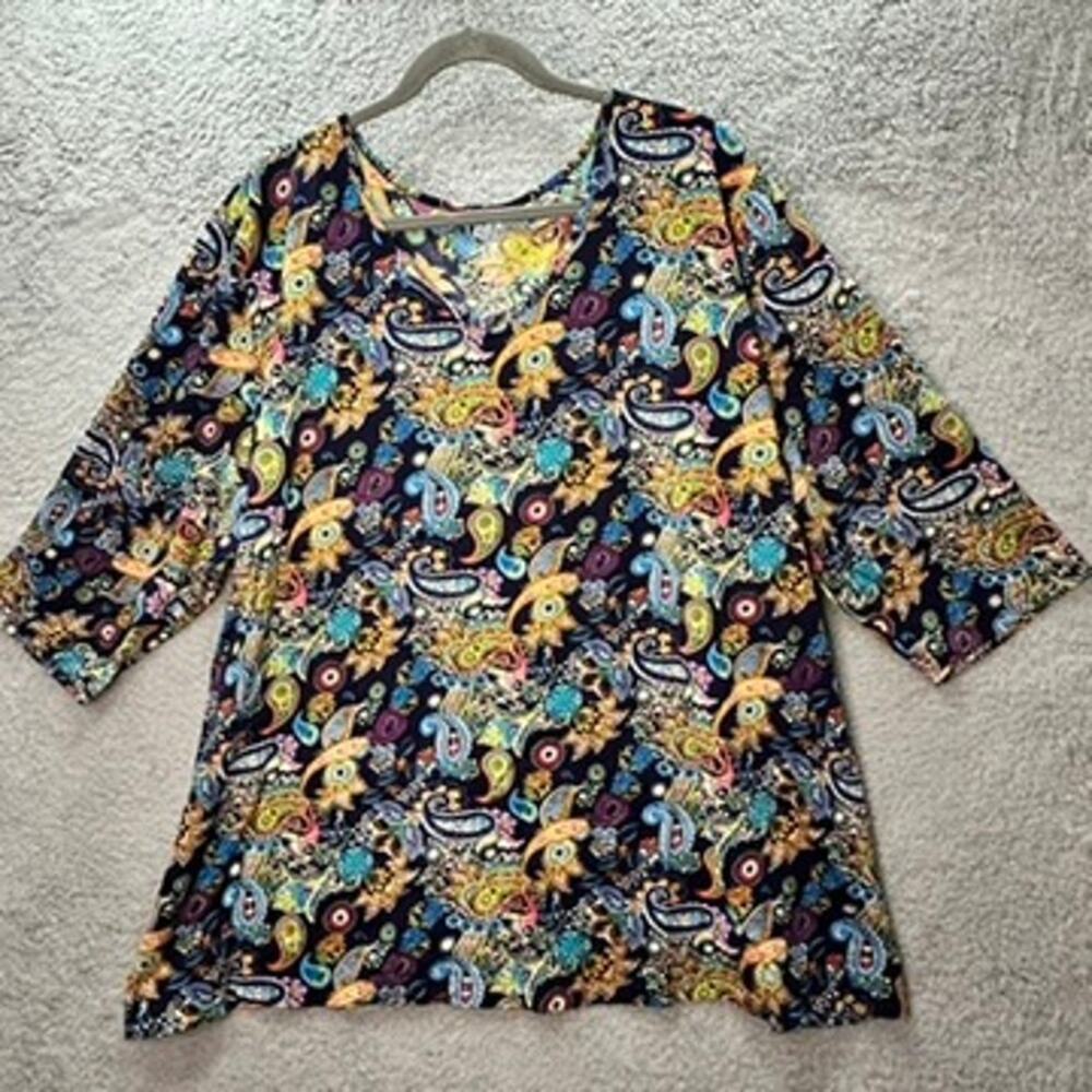 Ulla Popken Women's Size 28/30 Colorful Paisley‎ Top V-Neck 3/4 Sleeves Comfort - Picture 6 of 11
